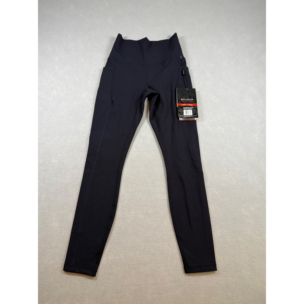 Spyder Active Women Black High Waisted Athletic Leggings Pockets SP666R3 NWT XS